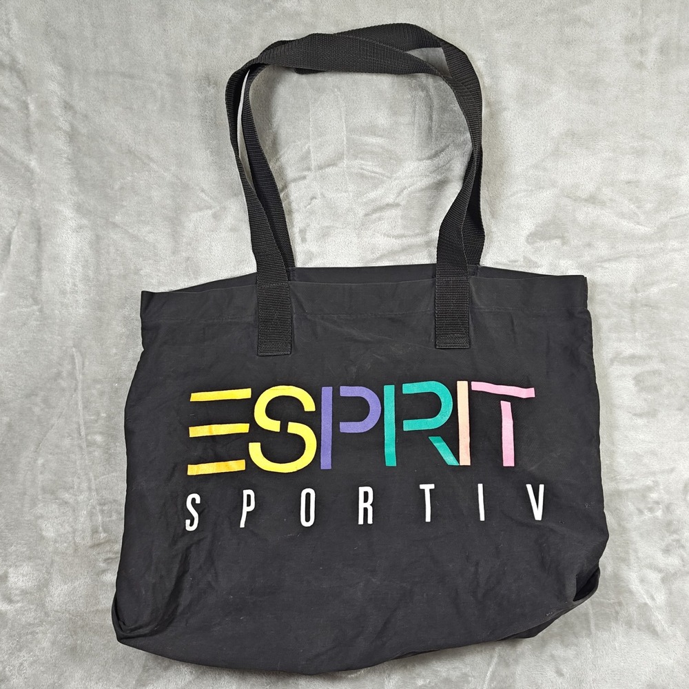 Vintage Esprit Sportiv Tote Bag Womens Large Black Rainbow Graphic Canvas 80s